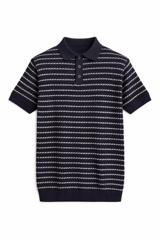 Polo In Filo Intrecciato Blu Notte/Bianca