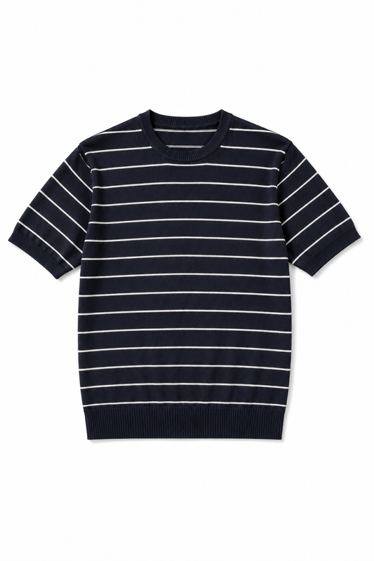 T-Shirt In Filo A Righe Blu