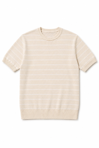 T-Shirt In Filo A Righe Beige