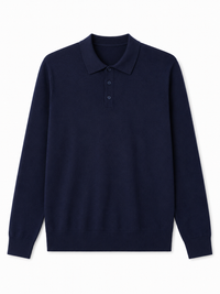 Polo In Filo Manica Lunga Blu Notte