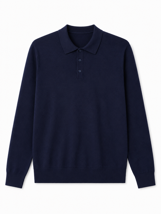 Polo In Filo Manica Lunga Blu Notte