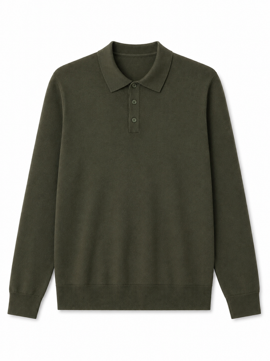 Polo In Filo A Manica Lunga Verde Militare