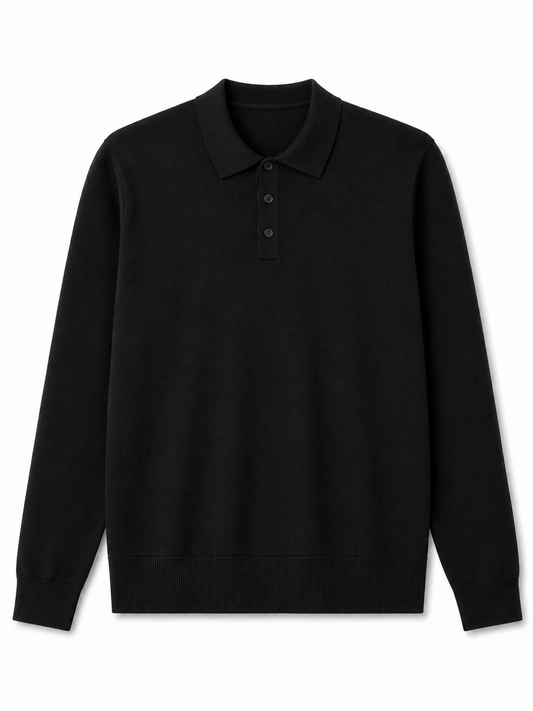 Polo In Filo Manica Lunga Nera